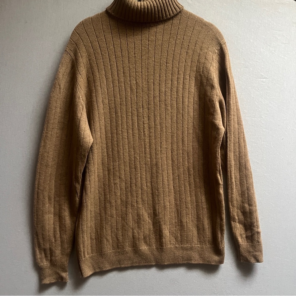 Vintage Jaeger Camel Hair Lambswool Cashmere Ribbed Turtleneck Sweater Size M